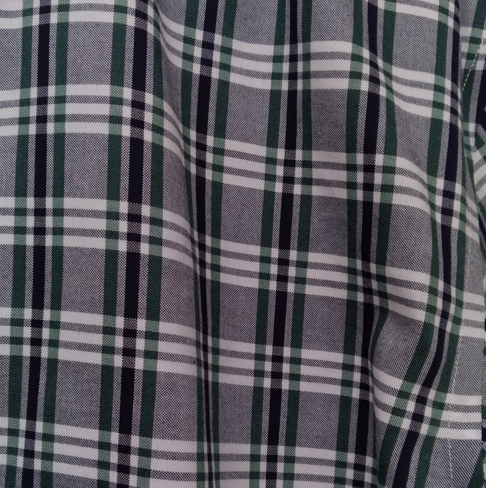 Banana Republic Non-Iron Slim Fit‎ Plaid Button Down Shirt Green Gray White Sz S